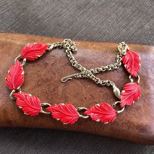 Vintage Thermoplastic Red Feather Necklace